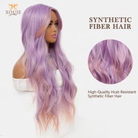 Perruque Ombrée Violet-Orange à Ondulations Souples en Fibre Haute Température, Boucles Longues et Volumineuses pour Femme, Usage Quotidien, Vacances, Cosplay, 30 Pouces