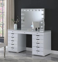 Coiffeuse moderne blanche à 13 tiroirs avec miroir et diamant pour la chambre à coucher Coiffeuse à LED avec miroir en bois réglable