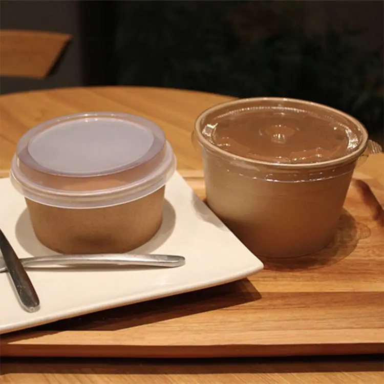Recipientes desechables para guardar sopa, recipientes de embalaje de comida rápida, cuenco de Papel Kraft para ensalada con tapa