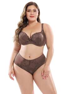 Ensemble de lingerie sexy pour femmes grande taille SMOOTH, ultra-fin, en dentelle, pour tous les jours, soutien-gorge à coupe haute, soutien-gorge à bonnet plein, culotte, taille <span class=keywords><strong>E</strong></span> - Product Image 6