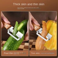 Éplucheur multifonctionnel en acier inoxydable, outil de cuisine pour fruits, melon, éplucheur à manche en bois, couteau à canne, durable, passe au lave-vaisselle