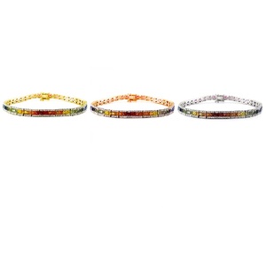 <b>Solid</b> 18k White <b>Gold</b> Natural Rainbow Sapphire Genuine Diamond Tennis Bracelet Princess Cut Channel Set Luxury Fine Jewelry - Product Image 4