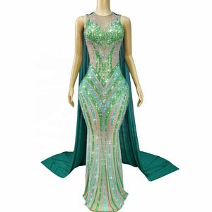 豪華なキラキラ輝くダイヤモンドをあしらったセクシーでエレガントなマーメイドラインのロングドレス、メッシュ素材のイブニングドレス、プロム、レッドカーペットショーに最適 - Product Image 2