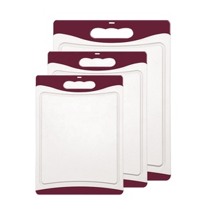 Easy Grip Handle Extra Large Plastic Cutting Board Kitchen Chopping Board Set of 3 with Juice Grooves