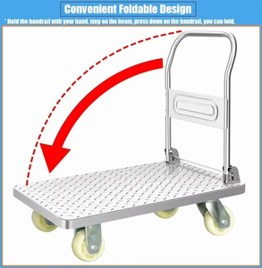 小型四轮不锈钢平台电动手推车，带可折叠平台，手推车，出口工具OEM - Product Image 4