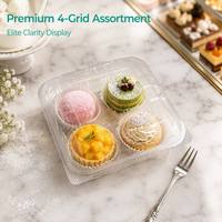 Boîte d'emballage alimentaire carrée en PET transparent de qualité alimentaire à 4 compartiments avec impression personnalisée pour boulangerie, gâteaux, pain, pâtisserie