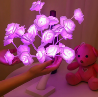 Lampe de table LED en forme de rose, alimentée par piles, 24 LED, pour chambre à coucher, mariage, fête, Noël, Saint-Valentin, décoration de la maison, éclairage