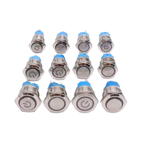 Bouton-poussoir momentané auto-bloquant/auto-réinitialisant à tête plate éclairée par LED, en métal, étanche IP65, 8 mm, à quatre broches