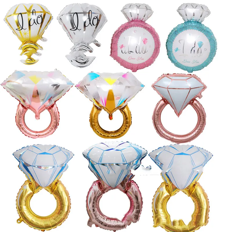 Nieuwe Diamanten Ring Holle Dubbele Ring Trouwopstelling Aluminiumfolie Ballon