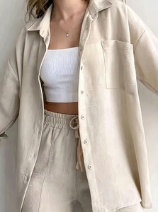 Conjunto Casual de Dos Piezas para Mujer, Primavera, Manga Larga, Color Sólido, Traje de Moda, Camisa y Pantalones de Cintura Alta, Conjunto de Oficina para Otoño - Product Image 4