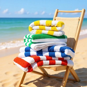Toallas de Playa Grandes de Algodón a Rayas al por Mayor, Toallas de Baño de Colores Brillantes Personalizadas al por Mayor, Manta de Piscina Absorbente con Logotipo Personalizado - Product Image 1