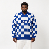 Pull en tricot surdimensionné à col en V en fil de soie filé, design tendance, broderie en tissu éponge bleu roi, pour banquet d'anciens étudiants et société grecque