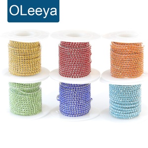 OLeeya 10 yardas SS6-SS18 Adorno de cristales de strass con purpurina densa, cadena de copas de diamantes de imitación para coser en prendas y proyectos DIY - Product Image 1