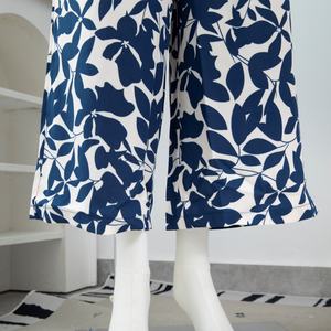 Due pezzi Set <span class=keywords><strong>abbigliamento</strong></span> <span class=keywords><strong>donna</strong></span> girocollo elegante camicetta stampa vita elastica pantaloni larghi - Product Image 6