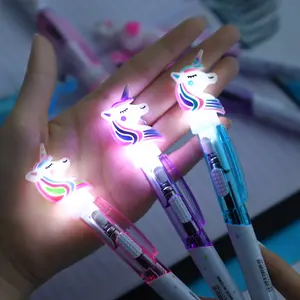 Creative 3d Cartoon חזרה לבית הספר יפה סיליקון ראש Unicorn Led אור כדורי עט לילדים מתנה