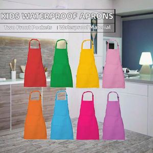 Lot de 8 tabliers de chef imperméables et ajustables pour enfants, avec 2 poches, style bavoir, pour cuisine, artisanat, peinture, garçons et filles - Product Image 2