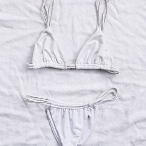 Bikini de una pieza con logo personalizado al por mayor, estampado frontal, traje de baño, ropa de playa, triángulo, tiras, fruncido, corte en V, conjunto de tela - Product Image 3