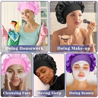 Bonnet en satin doux doublé de soie, grand bonnet de nuit en satin, bonnet de douche domestique, couvre-cheveux pour cheveux longs, outil de salon
