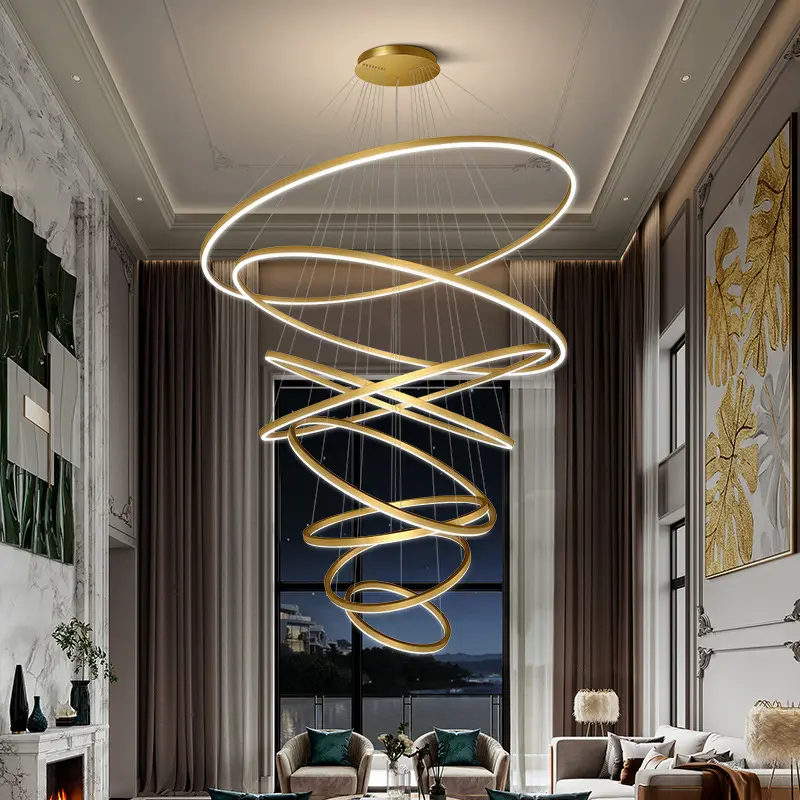 Modern Luxury Circular Ring Pendant Light For Living Room Hotel Bar Villa Stairs Loft Round Circle Ring Chandelier