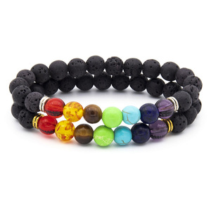 Bracelet Unisexe Nouveauté en Gros 7 Chakras Perles <span class=keywords><strong>de</strong></span> Pierre Volcanique Naturelle Énergie Colorée Style Religieux Classique Alliage Tendance - Product Image 5