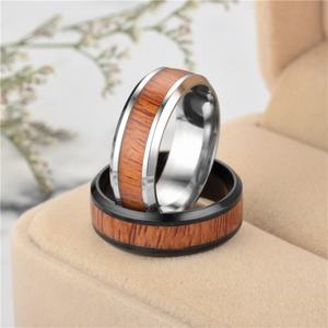 Wholesale Simulated Wood Grain Rings <b>for</b> <b>Men</b> Manufacturers' Hot Sale Chunky Stainless Steel Wooden Jewelry Non-Tarnish Fade - Product Image 3
