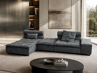 Minimalistisches Modulares Erweiterbares Ecksofa in Dunkelgrau aus Echtem Leder, L-förmiges Wohnzimmer-Set für Apartments