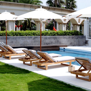 Chaise longue minimaliste moderne en bois massif pour l'extérieur, mobile, anti-corrosion, pour cour, balcon, jardin, villa, bord de mer, piscine - Product Image 5