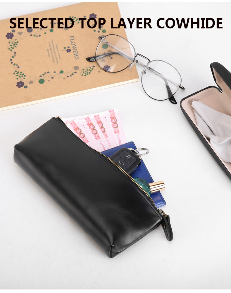 Personnalisé Résistant À L'eau Hommes Femmes Vrai Cuir De Vache Noir En Vrac Voyage Lavage Sac Cosmétique Maquillage Sac