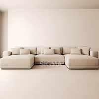 Sofá Seccional Modular Moderno y Elegante en Color Blanco Suave, Tapizado en Tela de Pana Gruesa a Rayas, Esponja Ecológica, Ideal para Sala de Estar o Escuela