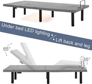 Tecforcare điện yên tĩnh động cơ giường có thể điều chỉnh cơ sở với massage kép từ xa chia Vua Kích thước có thể điều chỉnh khung giường với ánh sáng LED - Product Image 6
