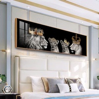 Lukisan Dinding LED Grosir Cetak HD Gambar Hewan Singa untuk Ruang Tamu Kamar Tidur Seni Dinding Kristal Porselen Lukisan Kustom Hiasan Dinding
