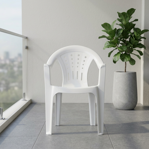 Chaise de salon moderne en plastique blanc avec accoudoirs, design empilable pour chambre, salle à manger, bureau à domicile, extérieur, villa, salle de sport, hôpital - Product Image 1