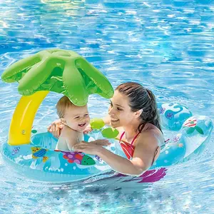 Baru lapisan ganda orang tua anak tiup berenang mengambang payung naungan matahari kolam renang mengapung dengan cincin untuk anak-anak