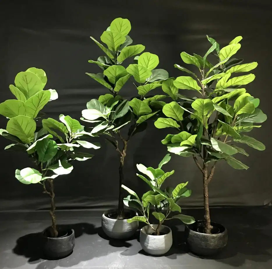 Venda por atacado bonsai árvore e plantas artificial ficus lyata planta fio plástico flor de folha faux para venda