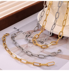 Hip Hop Fashion Jewelry <b>Set</b> 18K Gold Plated Stainless Steel Simple Twisted Paperclip Chain Necklace and <b>Bracelet</b> <b>Sets</b> for Women - Product Image 5