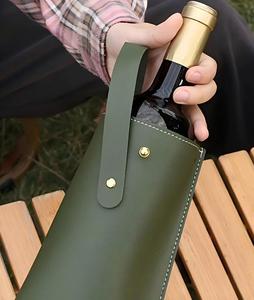 Sac cadeau pour vin en cuir PU moyen, sac de transport portable pour bouteille de vin, porte-bouteille de vin protecteur, sac fourre-tout tendance, fermeture à bouton, rouge et blanc - Product Image 6