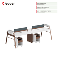 Poste de travail de bureau moderne pour 4 personnes, avec pieds en acier en forme de A, bureau dos à dos, plateau blanc, plateau de rangement intégré, OEM