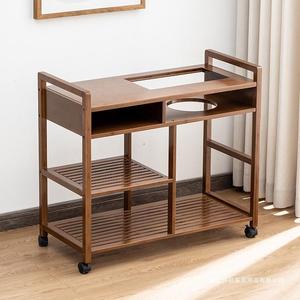 Chariot de service en bois massif avec 4 roulettes pivotantes, multifonctionnel pour restaurants, salons de thé et hôtels - Product Image 3