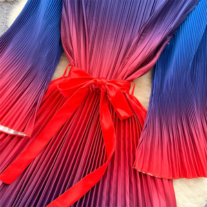 Abito a maniche lunghe girocollo personalizzato da <span class=keywords><strong>donna</strong></span> con lacci in vita che dimagrisce abito lungo <span class=keywords><strong>blu</strong></span> rosso pieghettato - Product Image 5