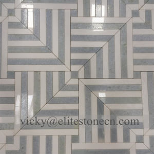 Mosaico de Mármol Blanco de Thassos con Diseño Simple y Mezcla de Mármol Azul Argentino - Product Image 3