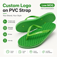 Tongs personnalisées à faible MOQ, avec sangle en PVC, impression de logo, semelle en PE antidérapante, sandales de massage légères, sandales de plage, usine OEM