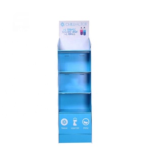 Présentoir de sol en carton POP personnalisé, pliable à 4 étagères, présentoir de sol pour bouteilles en carton ondulé