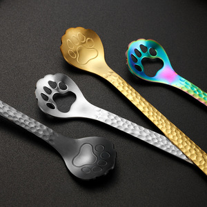 Cuchara con forma de pata de gato de acero inoxidable 304, cuchara para mezclar postres, café, helado, con estuche para uso de adultos - Product Image 3