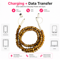 Kabel Pengisi Daya FASHLINK 4 in 1 Caramel Beaded USB Multi Charger Cord Tipe C Multi Connector Retro Boho untuk Ponsel
