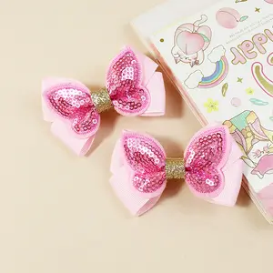 MX Sequin Butterfly Baby Kids Grosgrain Bows for Girls Hair Hair Accessories Kids Hair Bows Clips