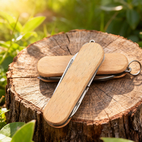 Couteau de poche tactique de survie en acier inoxydable 3-en-1 de taille mini polyvalent avec manche en bois OEM