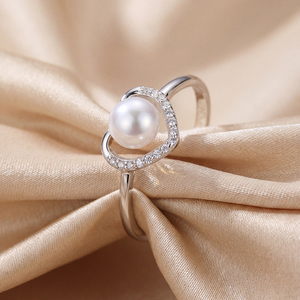 Bague en cuivre avec cadre en forme de cœur, pavé de CZ, perle d'eau douce, bijoux romantiques en forme de cœur ouvert pour femmes, cadeau de mariage ou de Saint-Valentin - Product Image 3