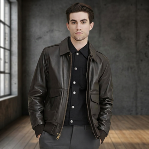Chaqueta de Motero de Cuero Genuino con Cuello Alto y Logotipo Personalizado para Hombre, Venta al por Mayor, OEM, Marca Privada, Piel de Oveja Auténtica, Estilo Urbano, Invierno - Product Image 4