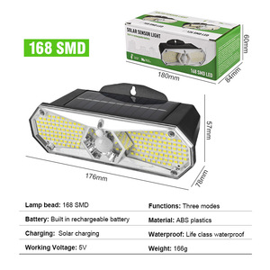 ไฟติดผนังโซลาร์เซลล์ 126 LED พร้อมเซ็นเซอร์ตรวจจับความเคลื่อนไหวกลางแจ้ง กันน้ำ IP65 สว่างพิเศษ ไร้สาย พร้อม 3 โหมด สำหรับสวน - Product Image 5