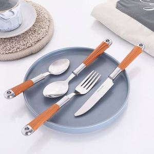 Hot bán gỗ xử lý thép không gỉ Flatware Set Knife phục vụ muỗng nĩa xách tay 24 cái đồ ăn Bộ đồ ăn Set với Rack - Product Image 3